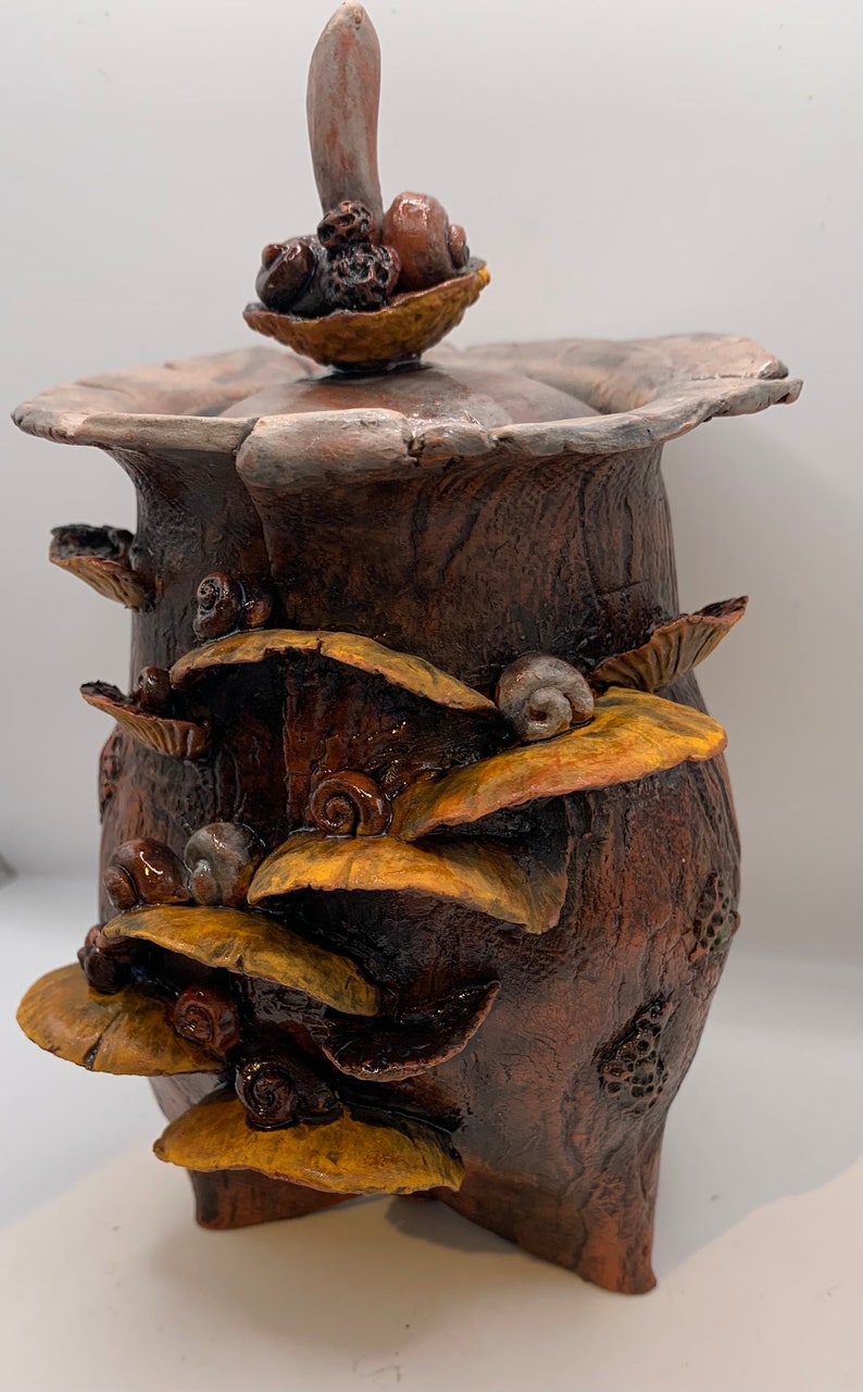 Ceramic Apothecary Mushroom and Snails, Fairy Magic, Rustic, Lidded Jar 1 image 4