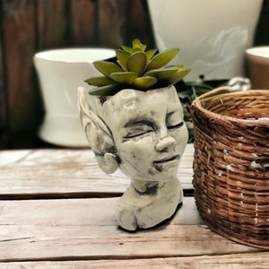 Handmade Faerie Head Planter: Ceramic Succulent Pot, Bud Vase