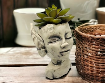 Handmade Faerie Head Planter: Ceramic Succulent Pot, Bud Vase