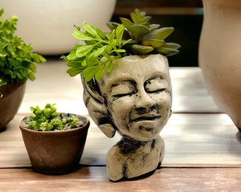 Handmade Faerie Head Planter: Ceramic Succulent Pot, Bud Vase