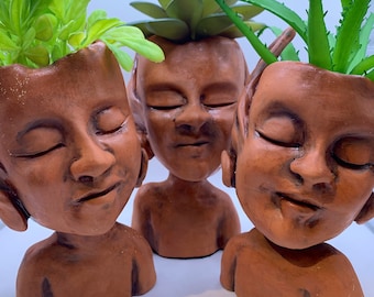 Handmade Faerie Head Planter, Succulent Bud Vase, Studio Second
