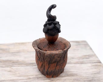 Miniaturowy ceramiczny słoik apteczny, naczynie na drobiazgi, żołądź, magia wróżek, rustykalny, słoik z pokrywką