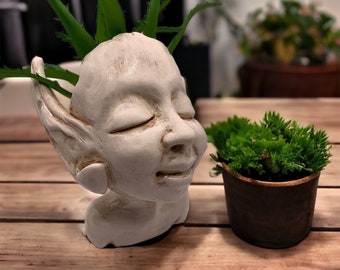 Faerie Head Planter: Handmade Ceramic Succulent Pot, Bud Vase