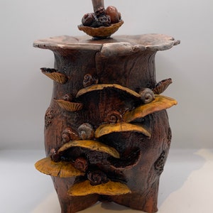 Ceramic Apothecary Mushroom and Snails, Fairy Magic, Rustic, Lidded Jar 1 image 3