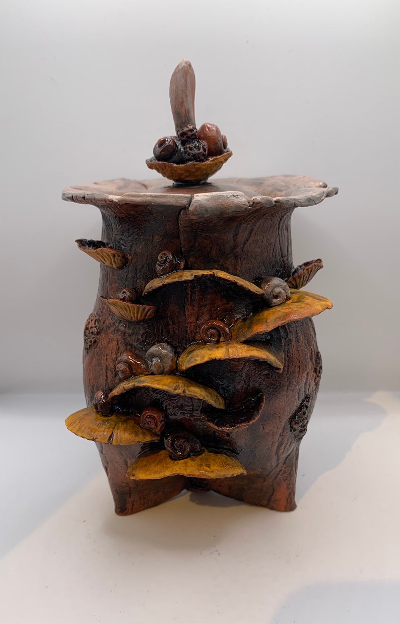 Ceramic Apothecary Mushroom and Snails, Fairy Magic, Rustic, Lidded Jar 1 image 3