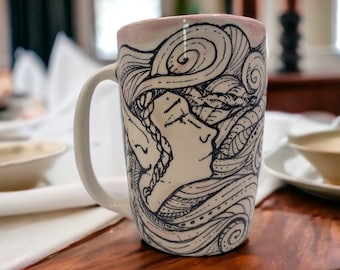 Cancer Hand Drawn Ceramic Mug / Tea Cup, Zodiac, Handmade, Unique, One of a Kind