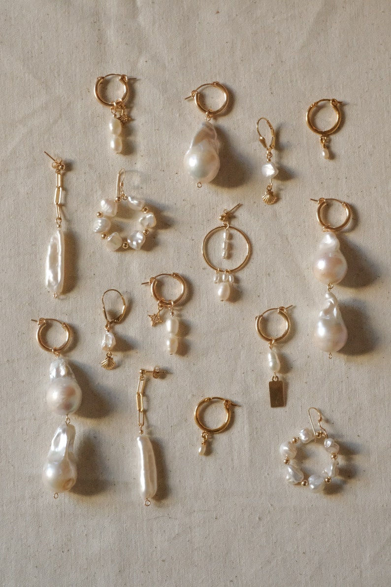 Minimal Freshwater Pearl Gold Filled Earrings Boho Wedding | Etsy