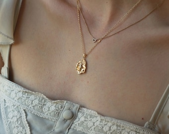 Aquarius Zodiac Necklace: 18K Gold Filled, Double-Sided Pendant