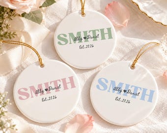 Personalisiertes Hochzeitsgeschenk, Ornament für Frischvermählte, Ornament mit Familiennamen, Hochzeitsschmuck, Ornament zur Eheschließung, Geschenk für die Braut, Ornament mit Nachnamen