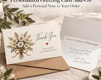 May include: A folded white greeting card featuring a watercolor illustration of a daisy bouquet with a brown ribbon, the text "Thank You FOR BEING SO WONDERFUL" and a small red heart, accompanied by a brown envelope and an open card interior.