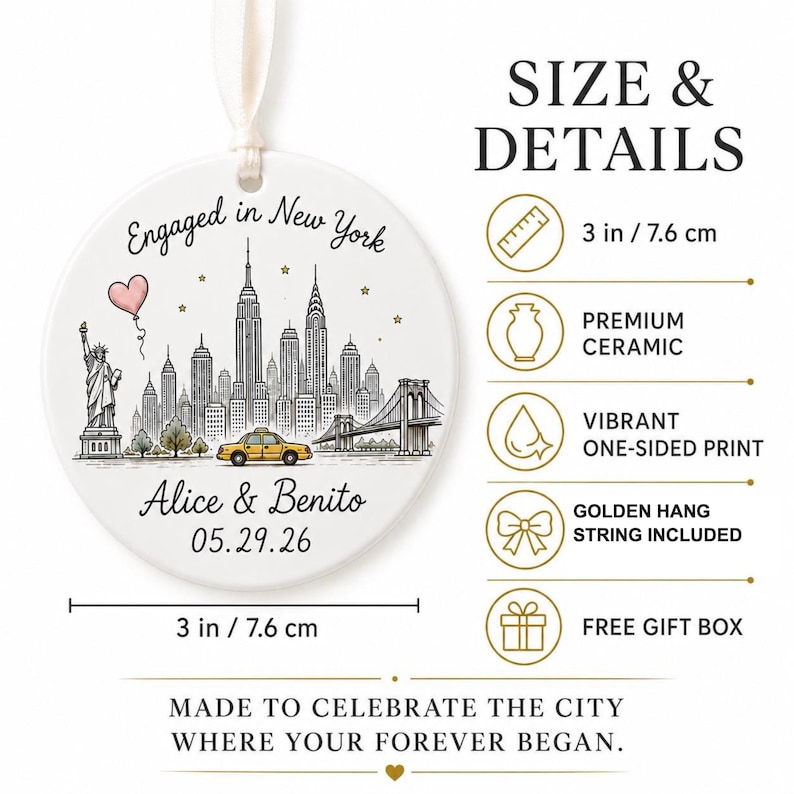 Personalized Engagement Ornament,  Couple Ornament, Custom Proposal Keepsake, First Christmas Engaged, Paris Ornament, Engagement Gift. Product image 6 of 9.