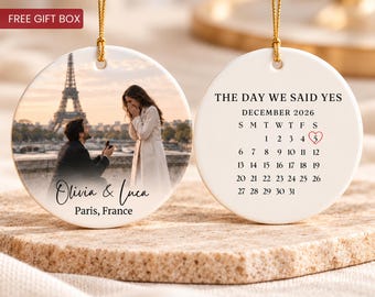 Custom Photo Ornament, Photo Christmas Ornament, Personalized Photo Ornament, She Said Yes Ornament, The Day We Said Yes, Proposal Gift