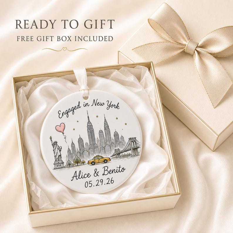Personalized Engagement Ornament,  Couple Ornament, Custom Proposal Keepsake, First Christmas Engaged, Paris Ornament, Engagement Gift. Product image 5 of 9.