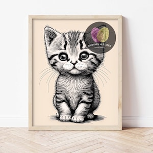 Nursery Cat Print, Kitten Poster, Printable Digital, Girls Wall Art, Baby Girl Room Decor, Baby Boy Room Decor, Cat Wall Art, Cute Cat Print