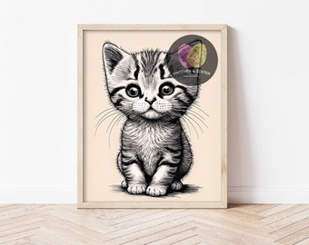 Impresión de gato de guardería, cartel de gatito, digital imprimible, arte de pared para niñas, decoración de la habitación de la niña, decoración de la habitación del niño, arte de la pared del gato, impresión linda del gato