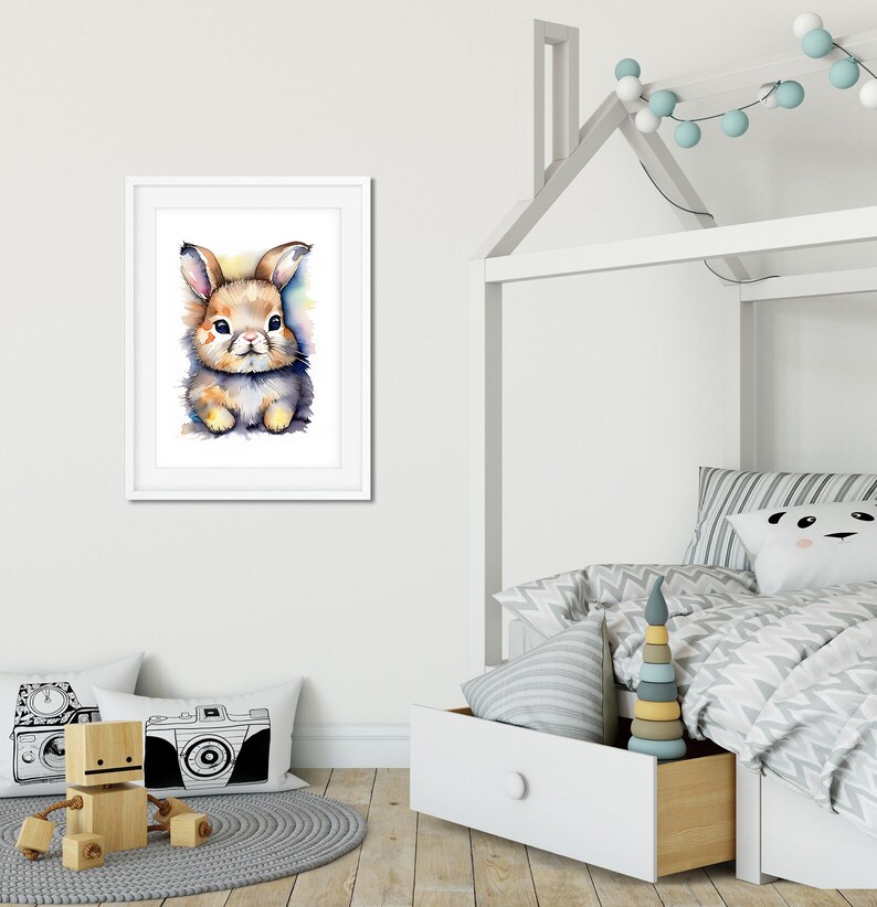Baby Bunny Wall Art Print, Digital Print, Watercolor Baby Bunny Wall ...