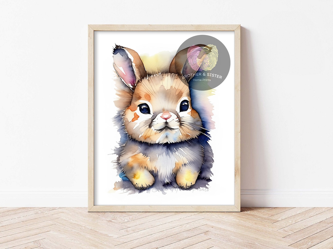 Baby Bunny Wall Art Print, Digital Print, Watercolor Baby Bunny Wall ...