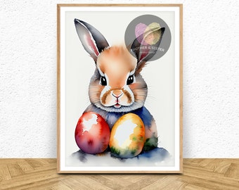 Hase Ostern Dekor und Wand Kunst Druck, Osterhase Aquarell Kunst, Digitale Wand Kunst Druck, Hase Kunstdruck, Ostern Wohndekor