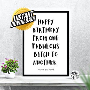 Feliz aniversário de uma cadela fabulosa para outra, cadela de feliz aniversário, cartão de aniversário, presente de aniversário, impressão