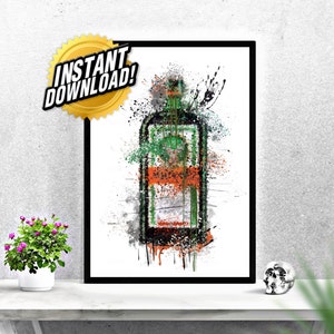 DESCARGA INSTANTÁNEA! Diseño de botella de Jagermeister, arte de pared digital, imprimible, pintura, carteles, abstracta, A1 A2 A3 A4 A5
