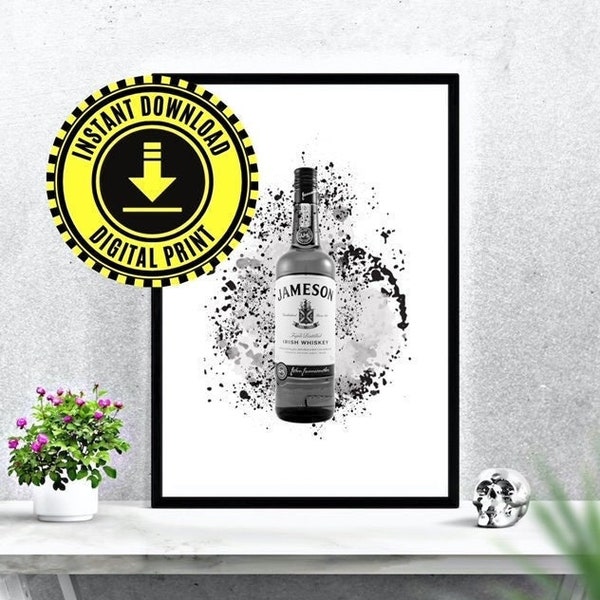 Jameson Irish Whiskey Bottle Design, Black & White Print, Instant Download, Irish Whiskey Poster, Whiskey Lovers, Wall Art, Abstract Print