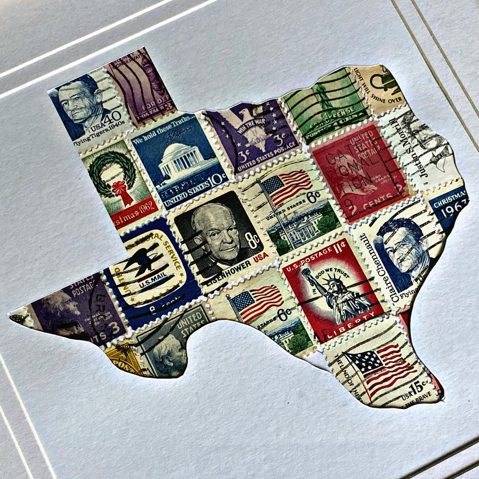 FREE SHIPPING Texas Map Post Stamps Art Handmade Birthday Etsy