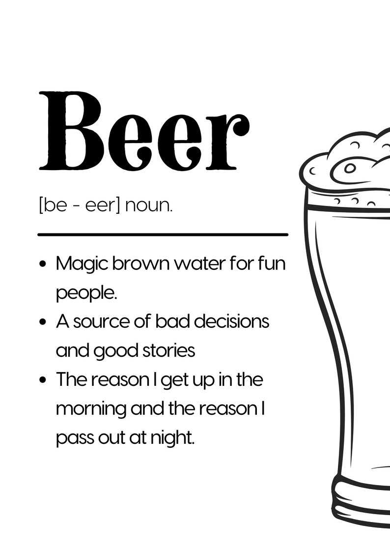 INSTANT DOWNLOAD Beer Noun Wall Sign, Digital Print, Heineken, Snow