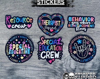 Special Education Sticker Pack | Teacher & Therapist Stickers | ABA, RBT, BCBA, SpEd Crew | Waterproof Vinyl Stickers | Buy 1 or all 6 - 3"