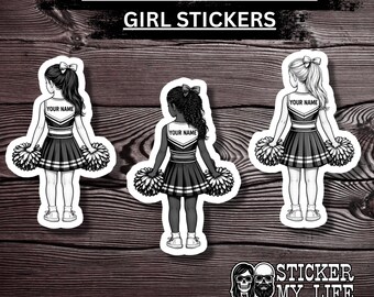 Personalized Cheerleader Sticker | Custom Name Decal | Waterproof Vinyl Laptop Sticker
