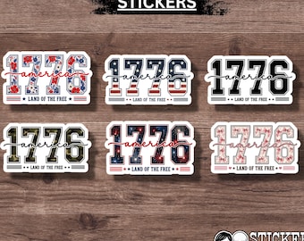 1776 America Stickers | Patriotic | Floral Camo Fireworks Flag styles | Waterproof Vinyl Decal | 4th of July | Buy 1 or all 6