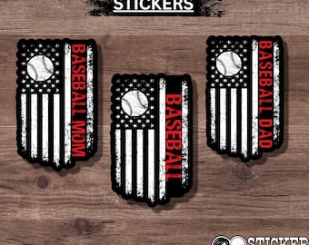 Baseball Mom Dad Stickers, Baseball Flag Sticker Set, Sports Family Stickers, Baseball Mom Dad Decal, Waterproof Vinyl Sticker Pack