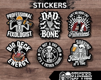 Skeleton Dad Sticker Pack – Funny Fatherhood Decals (Waterproof)