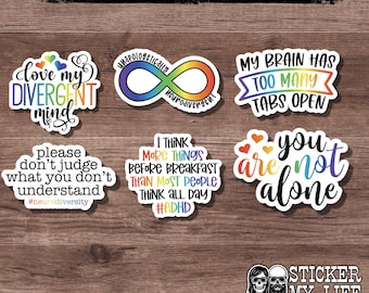 Neurodiversity Sticker | ADHD | Autism Awareness | Neurodivergent | Mental Health | Waterproof Vinyl - Buy 1 or all 6
