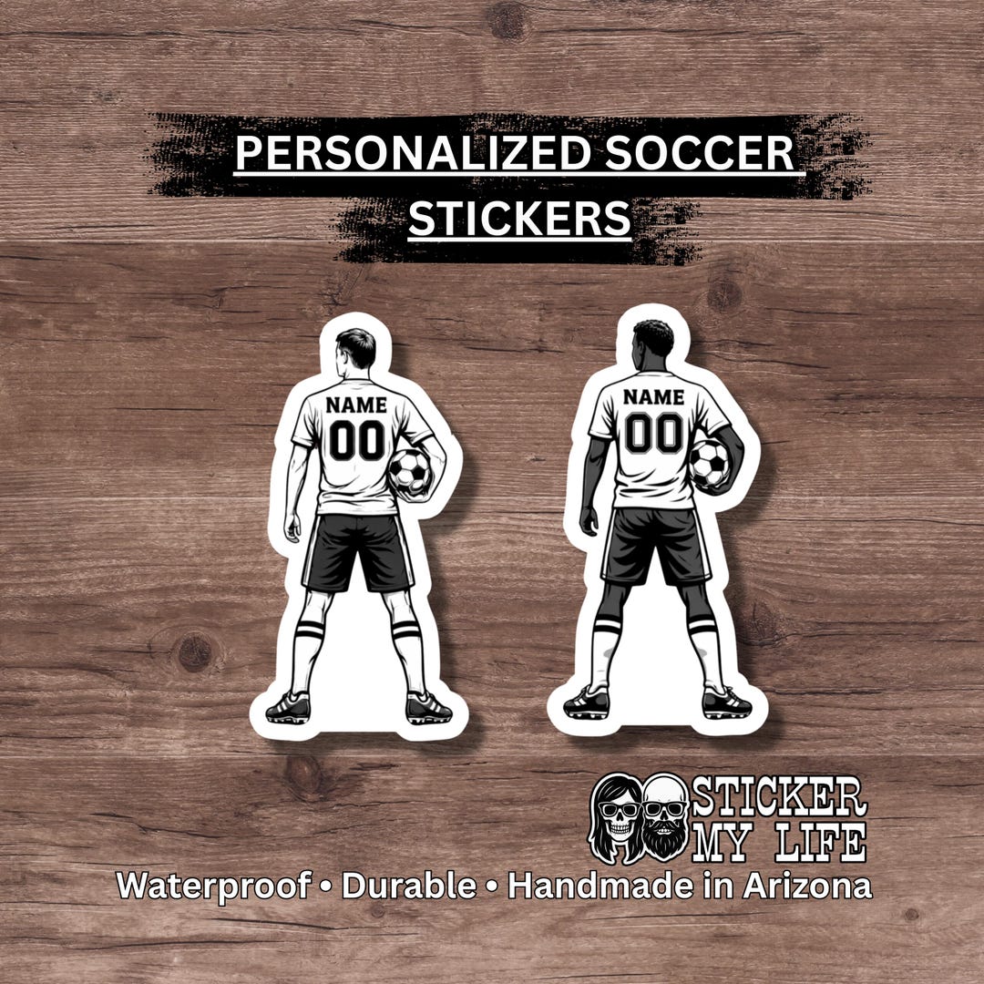 Personalized Male Soccer Player Sticker: Custom Name & Number ...