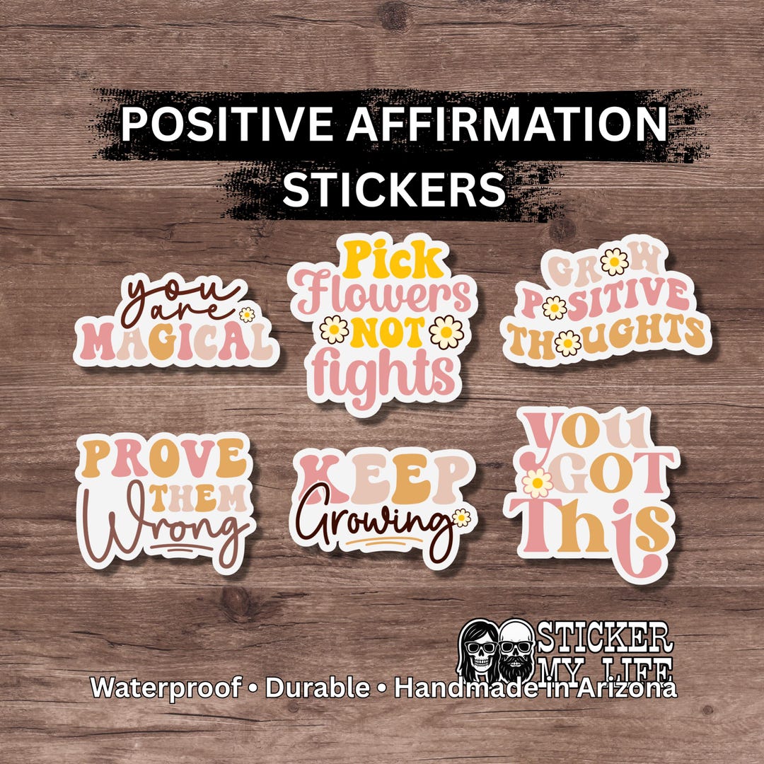 Positive Affirmation Stickers | Retro Motivational Vinyl Decals (full ...
