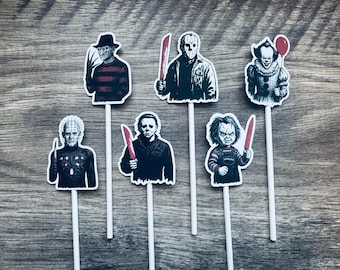 Horror Movie Characters Cupcake Toppers for Halloween, Birthday, or Horror Fans - 2 inch