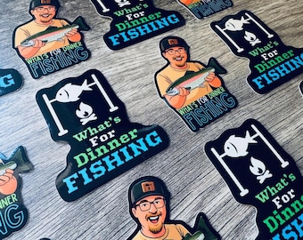 What's For Dinner Fishing Logo Sticker – 3" Waterproof Vinyl