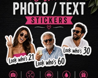 Custom Birthday Photo Stickers | Look Who's 21, 30, 40, 50, 60 | ANY AGE | Upload Your Photo | Birthday Party Decorations  (2"-18")