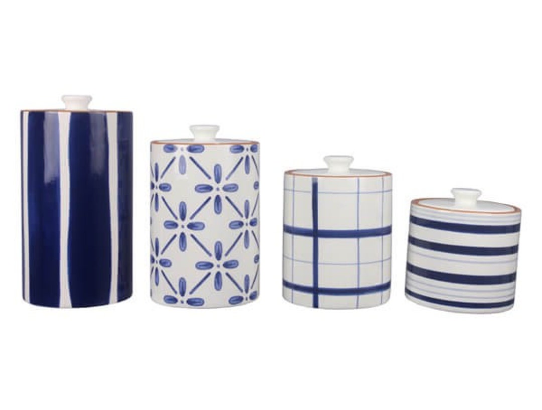 Ceramic Blue and White Canister Set of 4 Etsy