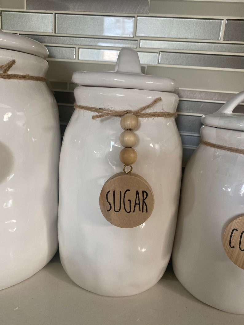 White Beaded Canistersfarmhouse Style Canisterflour Sugar Etsy