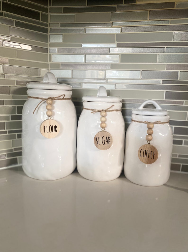 White Beaded Canistersfarmhouse Style Canisterflour Sugar Etsy