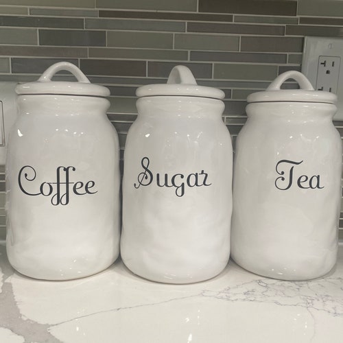 White Personalized Canisterfarmhouse Style Canisterkitchen Etsy