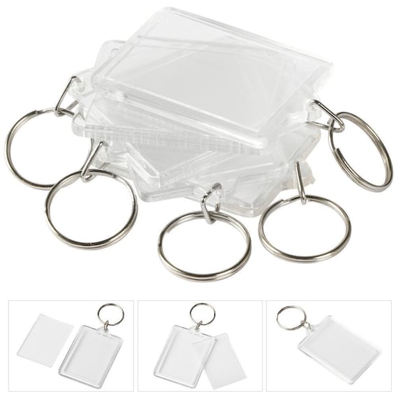 10 BLUE CASED CLEAR KEYRINGS 45mm X 35mm PHOTO COVERED