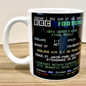 England V Spain 1-1 UEFA Womens Euro Championships Final 2025 European Ceefax Retro Personalised Mug Coffee / Tea Mug