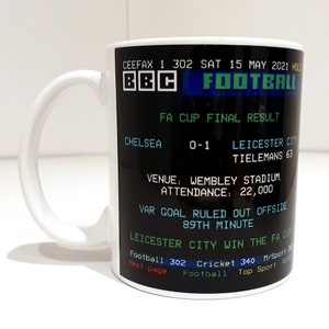 Chelsea v Leicester City FA Cup Champions Retro Personalised Ceefax Mug Coffee / Tea Mug