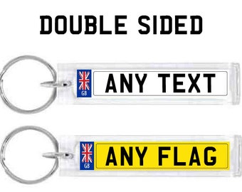 Personalised Number Plate Keyring. Personalized Custom Key Fob with your flag and text.