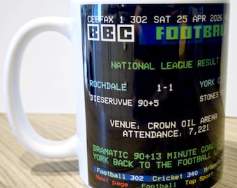 Rochdale v York City 1-1 Dramatic 90+13 Goal National League Champions 2026 Retro Ceefax Mug Coffee / Tea Mug