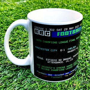 Chelsea UEFA Champions League Winners 2021 Ceefax Retro Personalised Mug Coffee / Tea Mug
