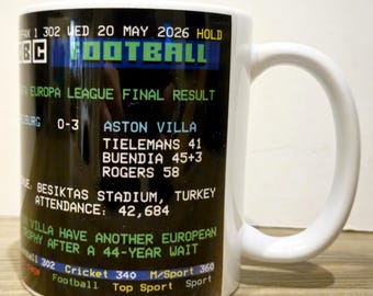 Freiburg v Aston Villa 0-3 UEFA Europa League Champions 2026 Retro Personalised Ceefax Mug Coffee / Tea Mug