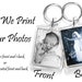 Personalised Photo Keyring | Custom Photo | Passport Size Double Sided | Image Size 45mm x 35mm | UK Seller | Wedding | Any Design or Logo